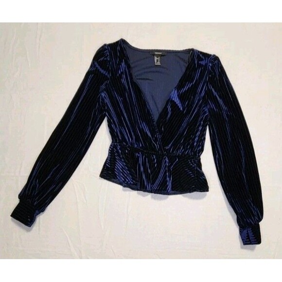 Velvet Forever 21 Romantic Holiday Glam Deep Blue Long Sleeved Small Coquette - Picture 3 of 9